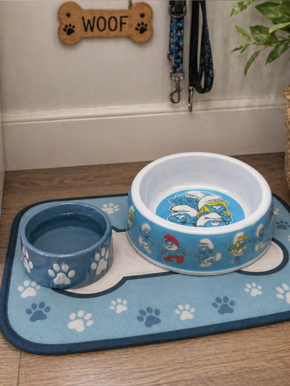 Nostalgic The Smurfs Pet Bowl Food Water Dish Blue Plastic 6” W 2” H Cat Dog